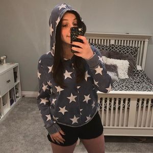 Blue hooded long sleeve shirt with stars